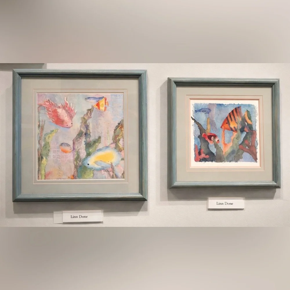 Vintage Nautical Wall Art Set | Original Linn Done Aquatic Prints Framed Coastal